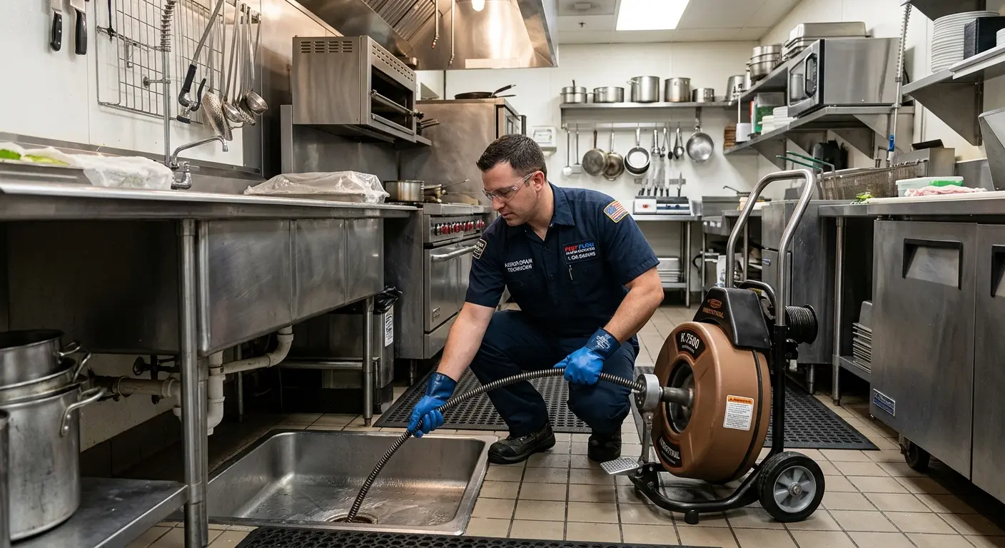 Commercial drain cleaning service in a restaurant kitchen in Champion Heights